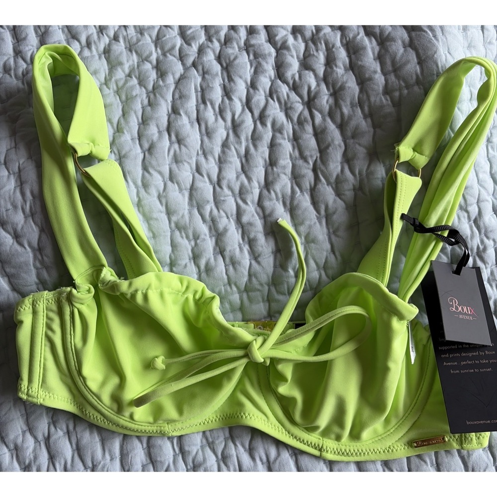 Boux Avenue Amalfi Balconette Bikini Top Womens Size 30C Lime Green Swimwear New